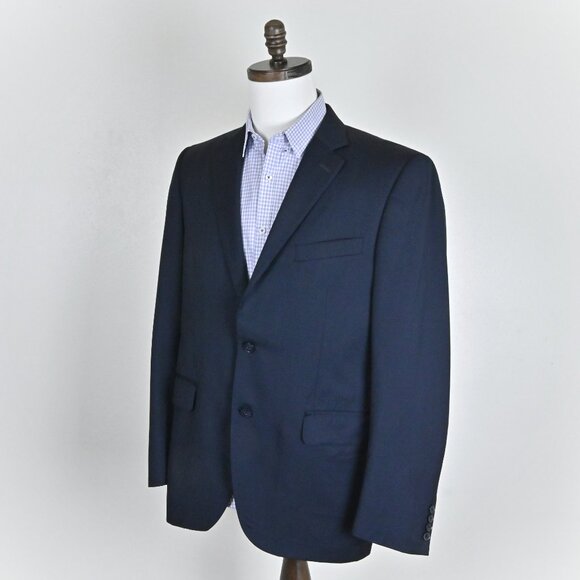 Peter Millar Retro 90s 100% Wool Micro Check Navy Blue Blazer 40R Made in Canada